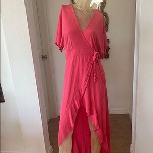 Young Fabulous & Broke Coral High Low Wrap Dress
